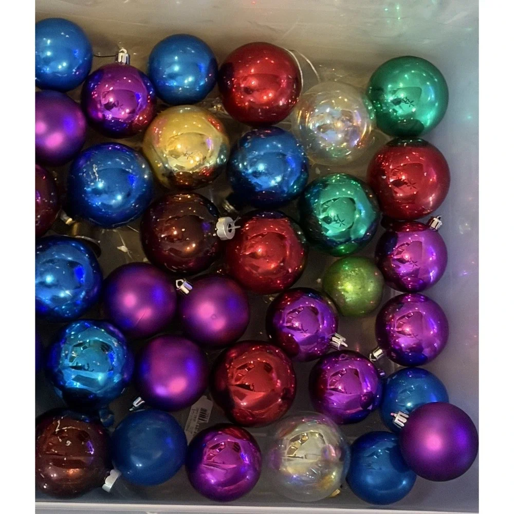 50+ Vintage Plastic Christmas Ball Ornaments Lot Glass Look Rauch Colorful Retro
